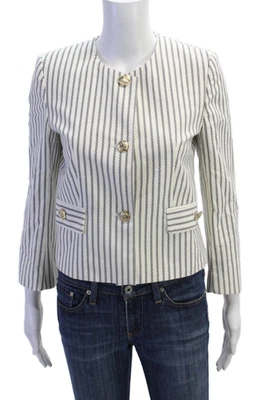 Zara Women White Striped Cotton Blazer Long Sleeve Size XS - Image 1 of 4