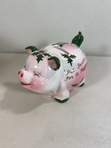 Kreiss Christmas Piggy Bank with Original Stopper and Holly and Berries - Picture 1 of 9