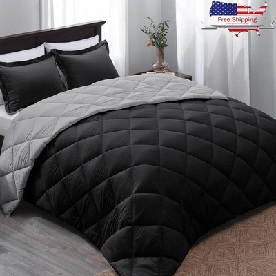 Black Comforter Set Soft Reversible Bedding Machine Washable Elegant Durable New - Image 1 of 4