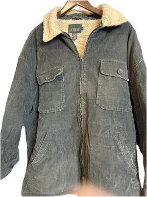 J Crew 绿色夏尔巴内衬灯芯绒夹克男式 L — 第 1/3 张图片