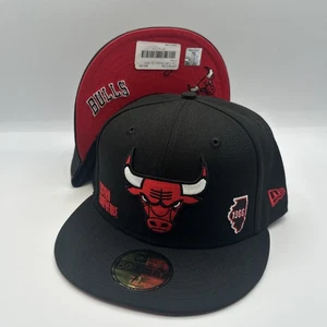 New Era 59Fifty Chicago Bulls Identity Hat Black Red 7 1/4 Fitted NBA - Picture 1 of 17