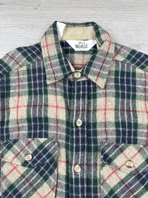 Vintage Woolrich Shirt Mens L Blue Green Plaid Flannel Wool Made In USA 70s 60s - Image 1 of 4