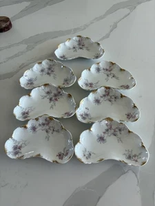 Antique Or Vintage Limoges Kidney Dishes Set Of 7 Lilacs - Picture 1 of 6