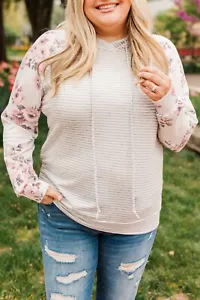 Weihnachtsgeschenkideen 2022 grau-weiß Streifen rosa Blumen Übergröße Hoodie - Bild 1 von 12