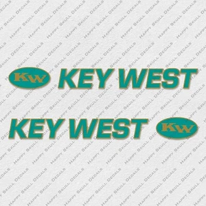 KEY WEST 1720 BOAT DECALS TEAL/GOLD STICKERS Set of 2 38" LONG - Picture 1 of 2