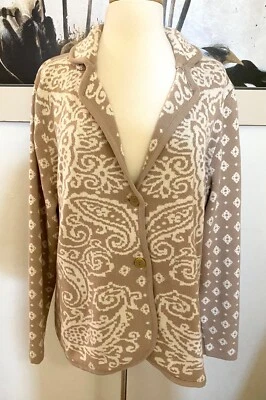 ¡NUEVO! Blazer Cárdigan Tejido Jacquard Floral ISAAC MIZRAHI LIVE (Talla 2X) Tostado/Crema Foto 1 de 4