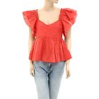 The Great Solid Tank Cropped Blouse Top Smocked Cotton Ruffle Babydoll S 269912