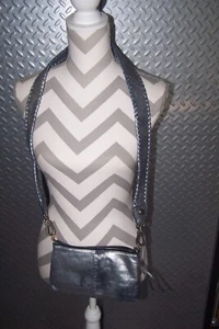 HOBO Blue Pewter Leather Darcy Convertible Crossbody CLUTCH Baguette 9x5.5x1.5 - Picture 1 of 10