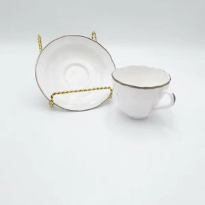 Spode Teacup and Saucer - England - Nordic - White with Gold Trim - Bone China - Foto 1 di 5