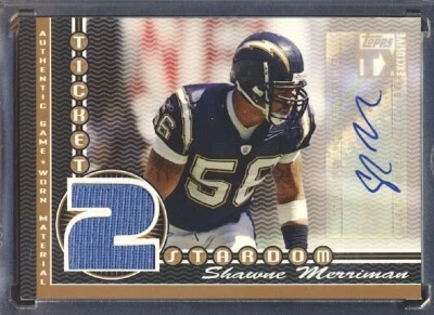 2007 Topps TX Exclusive Ticket 2 Stardom Shawne Merriman #STJA-SM Auto Patch /25 - Image 1 of 2