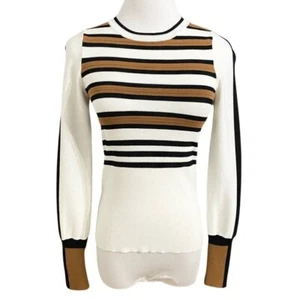 NWOT KAREN MILLEN BOLD STRIPE KNIT JUMPER IN IVORY WHITE BLACK & BROWN - XS - Picture 1 of 9