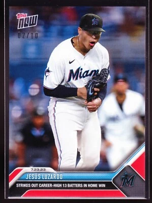Jesus Luzardo Miami Marlins Strikes Out 13 Rockies 2023 Topps Now #606 Red 02/10 - Image 1 of 2