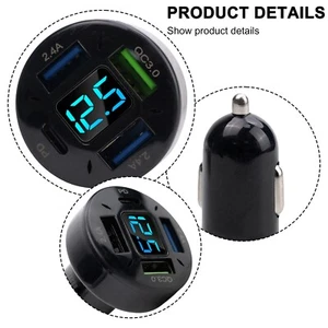 4 USB QC3.0+PD Car Cigar Fast Charger Lighter Digital LED Voltmeter 12V-24V New - Picture 1 of 24