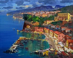 SORRENTO PAINTING EVENING GULF PAINTER SOMMA ITALIAN LANDSCAPE ITALY HOME DECOR - Picture 1 of 11