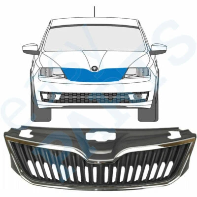 SKODA RAPID 12-19 Pare-Chocs avant Grille Supérirure Prise D'air Centrale Noir - Photo 1/2