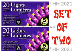 *2 SETS NEW Halloween Purple Holiday String Lights 2 Pack Mardi Gras Lights - Picture 1 of 2