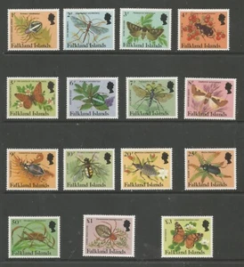 FALKLAND ISLANDS 1984 Mariposas SG 469a-483a, Juego de insectos 1p a £3 Estampillada sin montar o nunca montada. - Imagen 1 de 2