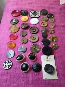 Vintage ART DECO MCM Buttons Bakelite Lucite Cloth Etc. Carved 1" - 2" Lot 36pc - Picture 1 of 7
