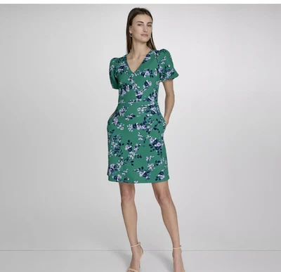 ANDREW MARC New York - Vestido Verde Floral Manga Abullonada - Talla 0 - NUEVO CON ETIQUETAS NUEVO Foto 1 de 4