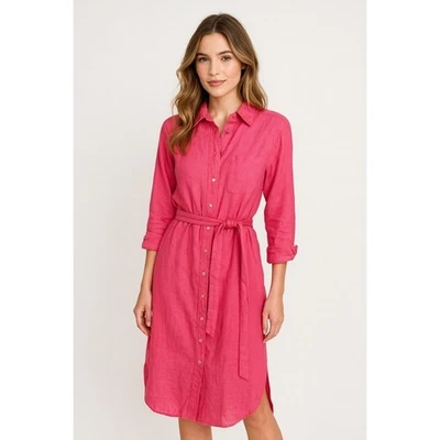 Vestido camisero para mujer Magaschoni rojo mediano manga larga lino botón delantero Foto 1 de 4