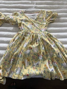Mini Boden Girls Yellow Floral Print Dress with Puff Sleeves Size 7-8 - Picture 1 of 4
