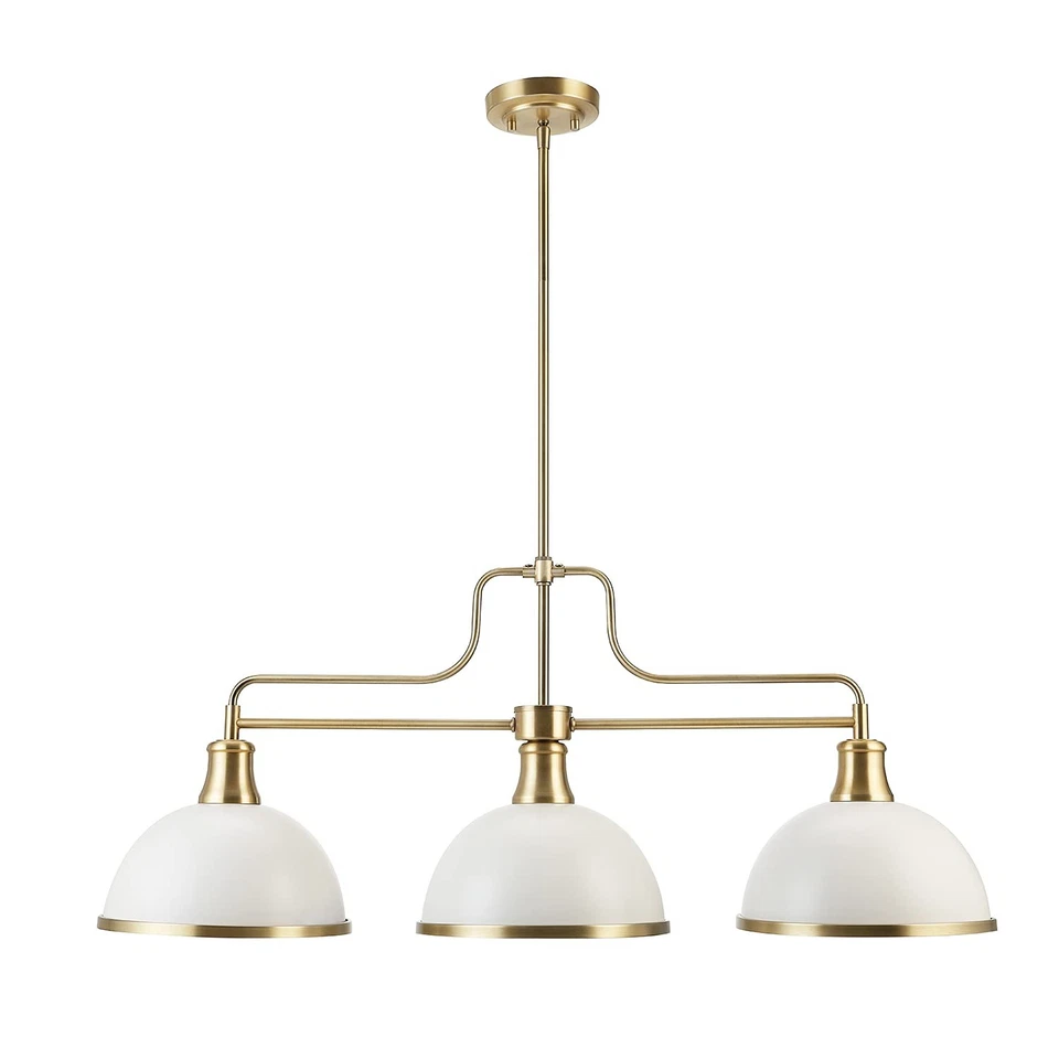 Electric 60885 3-Light Linear Chandelier Matte White Brass Accents Adjusta...