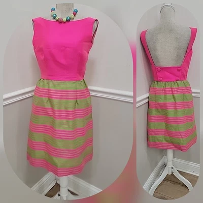 Mini Vestido Vintage LANZ Neón Psicodélico Rayas/Mod Gogo Cóctel  Foto 1 de 4