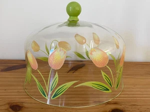 Princess House Cottage Tulpe Kuchen Kuppel Deckel Glas handbemalt 10,5" D, OHNE TELLER - Bild 1 von 4
