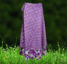Womens Recycled Sari Wrap Skirt, Magic Wrap Skirt, Purple, Paisley  One size