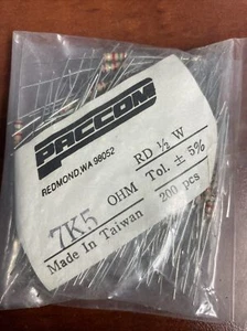 (200) Pcs Paccom 7.5Kohm 1/2 Watt 5% Resistors - Picture 1 of 2