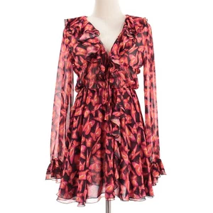 MSGM NWOT Butterfly Printed V-Neck Mini Dress Size 38 US 4 in Pink/Orange/Black - Picture 1 of 11