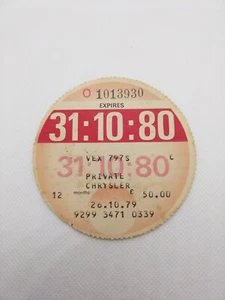 Vintage PRIVATE CHRYSLER 1980 LVLO Original Old Road Car Cars Tax Disc Rare - Picture 1 of 2