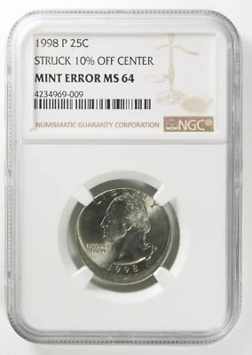 1998-P Washington Quarter Struck 10% Off Center NGC Mint Error MS 64 - Image 1 of 2
