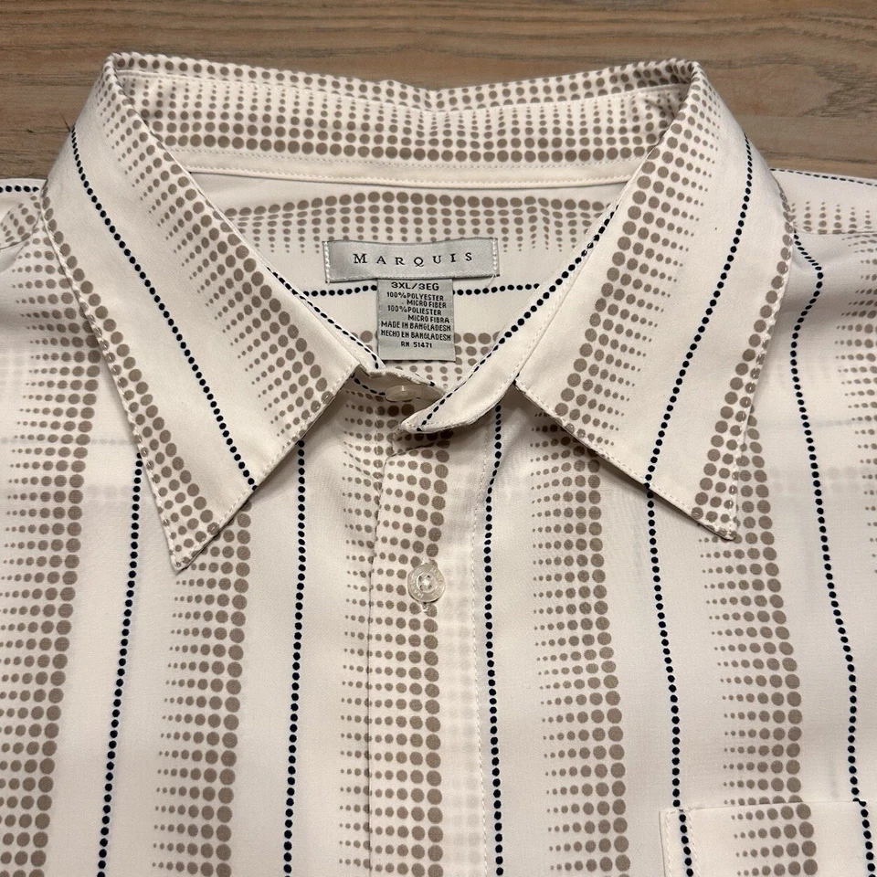 Camisa Marquis Blanca Salvaje Geométrica a Rayas Para Hombres 3XL Corta Slv Círculos Abotonados Foto 1 de 4