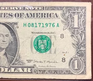 $1 Dollar Bill Birthday Note August 17, 1976, H08171976A, Fancy Serial Number! - Picture 1 of 3