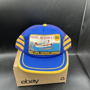 CLEAN Vintage Viking Outposts 1993 Red Lake Ontario Canada Trucker Hat Mesh Back - Picture 1 of 10