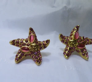 Versace Starfish Crystal Earrings Star Del Mar Gold Dangle Pink Crystal Cats Eye - Picture 1 of 8