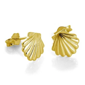 Gold Plated Sterling Silver Sea Shell Stud Earrings - Picture 1 of 7