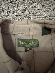 Timberland Flannel Shirt Mens Pocket Logo Long Sleeve Brown Plaid Shirt size XL - Picture 1 of 2