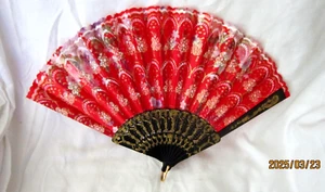 Red Flowers Oriental Chinese Japanese Hand Fan for Fashion or cool off-New!ver2 - Picture 1 of 2