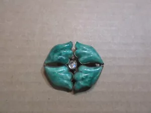 ART DECO GREEN MOLDED GLASS RHINESTONE BELT BUCKLE AUSTRIA - Picture 1 of 4