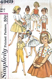 60er Jahre Simplicity Kinder Kleid, Hose, Bluse, Top, Schal Muster 4969 Größe 4 - Bild 1 von 2