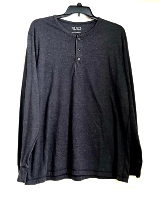 Camisa masculina de manga comprida Henley cinza carvão azul marinho XXL mistura de algodão - Imagem 1 de 4