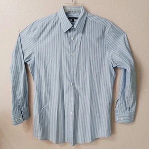 Camisa Theory Hombre Grande 16.5 34 35 Manga Larga Botón Blanco Azul Rayas 5469 - Imagen 1 de 7