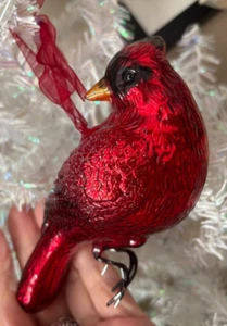 Vintage GROßER roter KARDINAL VOGEL hängend mundgeblasen Glas Quecksilber WEIHNACHTSSCHMUCK Draht - Bild 1 von 11
