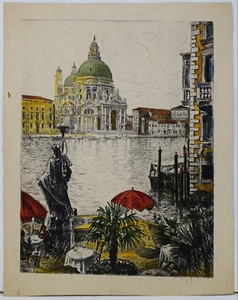 Acquaforte Etching Gravure Acquarellata BELA SZIKLAY Venezia S.Maria Salute 1950 - Imagen 1 de 4