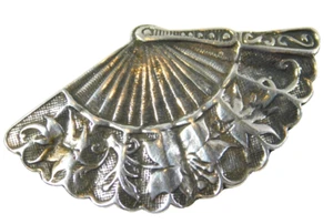Vintage viktorianischer Stil Sterlingsilber floral geprägt Fächer Anhänger Brosche - Bild 1 von 3