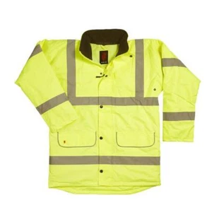 Kriegergelb hi-viz wasserdicht Fleece gefütterter Kragen Autobahn Verkehrsmantel - Bild 1 von 10
