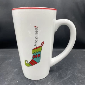 ¡MEDIAS Fitz & Floyd! "Taza de café con leche alta Felices Fiestas Navidad 6"" de alto" - Imagen 1 de 8