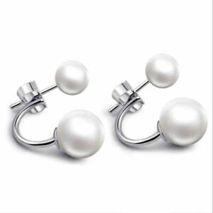 Fashion charm women's silver pearl a two wearing earrings for women's jewelry